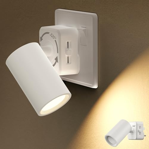JandCase Plug in Night Light, Night Light Plug in Wall with Dusk to Dawn Sensor, 320° Rotatable, Dimmable 0-100 LM, Warm White 3000K, Modern plugin wall Lights for Bedroom, Hallway, Stair, Bathroom