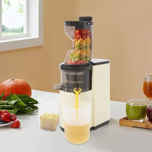 Entsafter Gemüse Und Obst Slow Juicer, 500 ML Saftpresse Elektrisch Juicer Machine Kompakter Standmixer, Doppelte Filterung, Ultraleiser Motor, Hohe Saftausbeute, leicht zu reinigen (Beige)