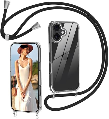 Nupcknn Handykette für iPhone 17 Hülle mit Band,Ultra Dünn Transparent Handyhülle (Abnehmbar Einstellbar) Necklace mit Kordel zum Umhängen Kameraschutz Handy Kette Stossfest Schutzhülle