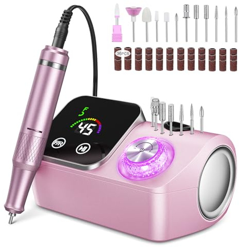 Urbuti Ponceuse pour Ongles Professionnelle 45000 RPM,12 en 1 Ponceuse Ongles Portable avec Écran LCD & Support,Lime a Ongle Electrique avec 36 bandes de ponçage,Kit Manucure Pédicure pour Salon