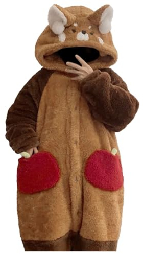 Generisch Kuscheliger Onesie für Damen in Übergröße - Winter Jumpsuit Warm, Einteiler Schlafoverall zum Zuknöpfen, Lange Ärmel, Mit Kapuze, Tragbare Fleece Decke, Abnehmbar