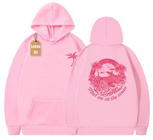 Cute Palm Tree Hoodie, Pink Hoodie Girls with Puff Palm, Loose Fit Cute Sweatshirt Y2k