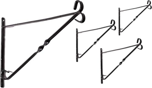 PRADICHI Pack of 4 Garden Hanging Basket Brackets – 14-Inch Twisted Metal Wall Hooks – Heavy Duty Hangers for Bird Feeders, Planters, Lanterns & Wind Chimes Black (Black, 14-Inch (Pack of 4))