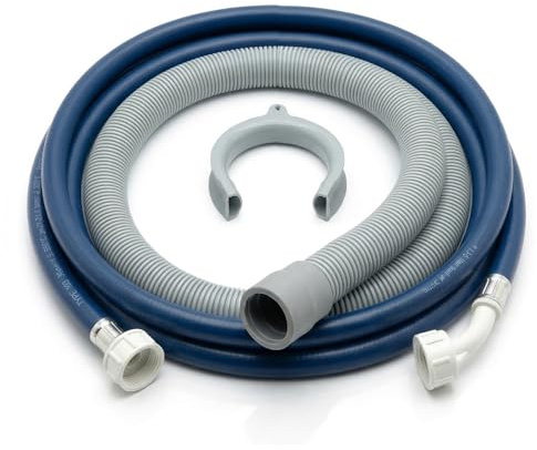 HULTHOR 2.5m Washing Machine Hose Set, Inlet Fill Hose and Outlet Drain Hose, Extra Long Washing Machine Hose Extension Kit with Drain Hook, Compatible with Most Washing Machines