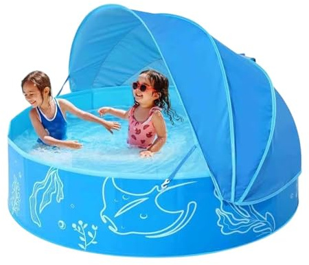 Pool Med Solskydd 119 x 30 cm Ihopfällbar Sommarplaskpool För Barn | Barnsimbassäng Med Soltak För Barn Bad Simning Trädgård Sommar Utomhus Park Pojkar Och Flickor