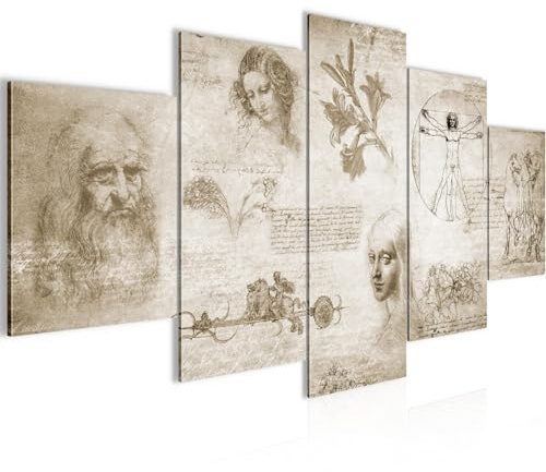 Runa Art - Bilder Leonardo Da Vinci 200 x 100 cm 5 Teilig XXL Wanddekoration Design Biege 700451a