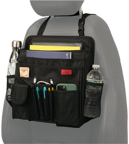 Lusso Gear Auto Organizer Beifahrersitz | Robuster Auto Organizer | Einheitsgröße | Sichere Aufbewahrung in Aufrechter Position | Premium Beifahrersitz Organizer Idealer Auto Organizer Kind (Schwarz)