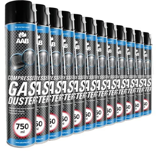 AABCOOLING Druckluftspray 12 x 750ml, Druckgasreiniger, Druckluft Dose für Keyboard, Bildschirme, Spielekonsolen, Kopierer, Luftdruckspray, Druckluftreiniger, Reinigungsspray