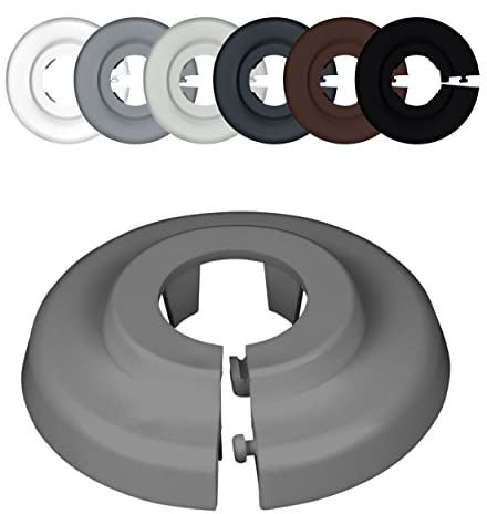 FUX 2 Radiator Pipe Covers Single Collars 15mm Dusty Grey - Heater Covers | Tool-free fit, Plastic