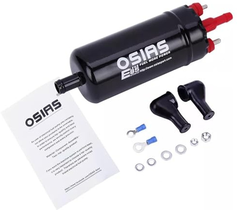OSIAS 12V High Pressure Fuel Pump 125PSI Universal Inline Petrol Diesel Fuel Transfer Pump Replacement for 0580464070, 0580464038 135L/H Flow Rate