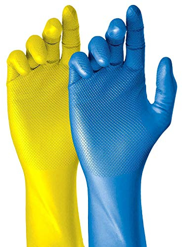 Grippaz Work-Inn Nitril-Handschuhe Gelb 30cm (50 Stück) | Größe XXL | latexfreie Arbeitshandschuhe extrem robust & rutschfest | ohne Puder patentierte Schuppenprägung | Einweghandschuhe + hygienisch