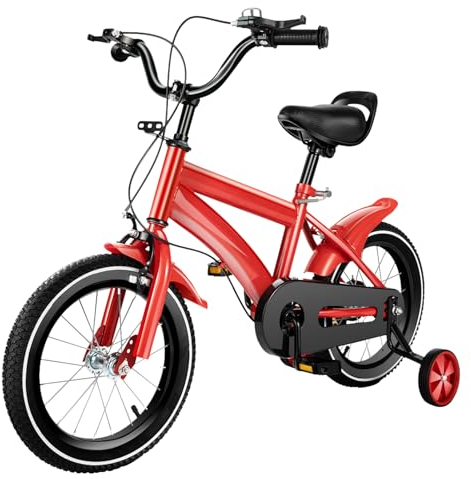 MINUS ONE 14 Zoll Kinderfahrrad, für Jungen Mädchen ab 3~6 Jahre, Kinderrad Fahrrad Urban Jungle Jugendrad mit Stützräder Schutzblech, Kettenschutz Kombinierte Vorder- und Hinterradbremse