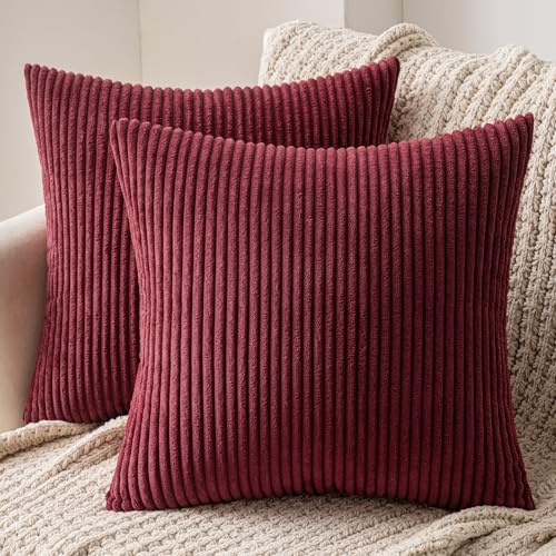 MIULEE 2er Set Kissenbezug 40x40 cm Kord Kissenhülle Sofakissen Bordeaux | Dekorative Kissenbezug Couchkissen Dekokissen Zierkissenbezug Deko Kissenhülle mit Verstecktem Reißverschluss