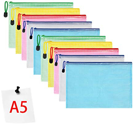 Vicloon Dokumententasche A5, 10 Stücke A5 Datei Taschen mit Reißverschluss, Mesh Kunststoff Reißverschlusstasche für Datei, Papier, Dokumente, Kosmetika, Hausaufgaben und Reisezubehör