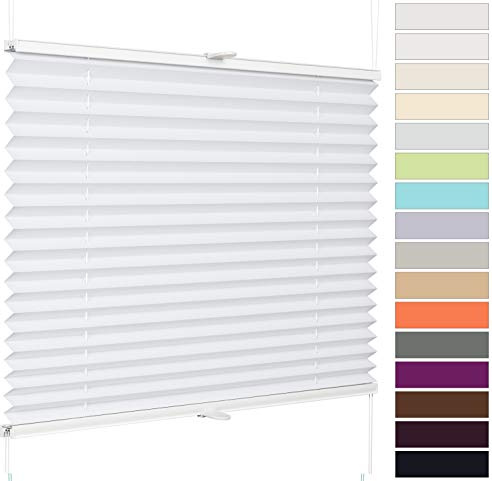 etusimo Plissee nach Maß | viele Größen und Farben | Montage Glasleiste | Stoff Blickdicht Lichtdurchlässig | Tür Fenster Rollo Faltrollo Faltstore (Breite 20-50 cm x Höhe 100,1-150 cm, Weiß)