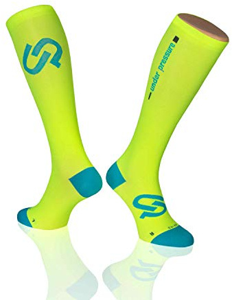 under pressure SPORT KOMPRESSIONSSTRUMPF ULTRALIGHT (starke Kompression: 20-22mmHg) Höchste Qualität-Made in Germany! (neon gelb, 35-38)