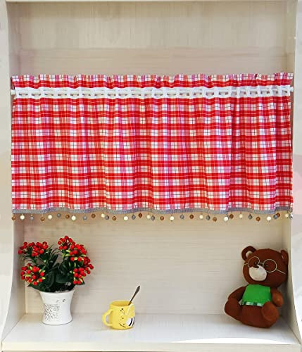 Yaland Scheibengardine landhausstil Bistrogardine mit karo gardinen kariert Landhaus küchengardinen Vintage Blickdicht rot-Weiß kariert (Breite 250cm x Hoch 40cm) 1 Stück