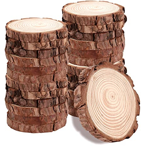 JOIKIT 50 PCS 9-10cm Wood Slices, Unfinished Wood Coasters, Wooden Log Slices Wood Circles Discs for DIY Crafts Ornaments Rustic Wedding Decoration