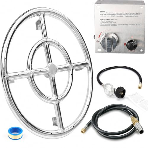 GRISUN Feuerschalen-Brennerring-Set und verbessertes Gassteuerungs-Funkschaltset, runde Gas-Feuerstelle, mit Propangas-Feuerschalen-Set
