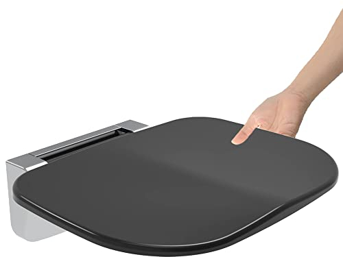 Heuffe Asiento de Ducha Ultradelgado Ergonómico Plegable de Pared - 180kg Capacidad Antideslizante, para Adultos Mayores y Discapacitados, Negro