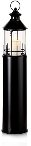 KHG Laterne Leuchtturm 72 cm, Balkon, Terrasse, Garten usw., für Zuhause | mit Kerze Metall/Glas in schwarz, Kerzenständer, Kerzenhalter, Outdoor und Indoor, Deko, Glaseinsatz, für Wohnzimmer
