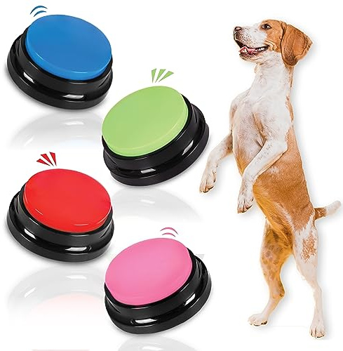 SUHSAI Buzzer für Haustiere, Buzzer für Hunde, mit Aufnahmefunktion, 30 Sekunden, Kommunikationswerkzeug für Tiere, Knopf für Hunde und Katzen, 4 Stück