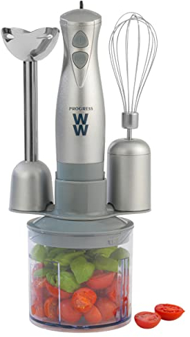 Progress by WW EK5247WW 3-in-1 Blender Set, Whisk, Blend, Chop, Attachments Included, 500 ml Chopping Bowl, 2 Speeds, Stainless Steel Blades, Easy to Use, Soups, Smoothies, Whisk Eggs, 350 W, Silver