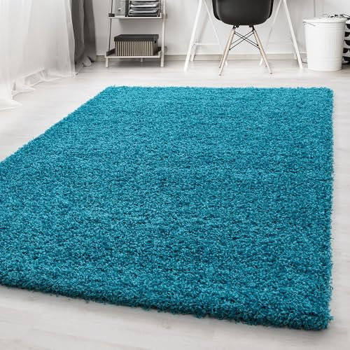 Carpetsale24 Shaggy Flokati Teppich - Einfarbig Design 80 x 150 cm Türkis - Hochflor Wohnzimmer Schlafzimmer Pflegeleicht Super Weich - Flauschiger Langflor 50 mm Florhöhe Läufer Flur