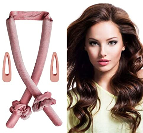 LEBEXY Neu Lockenwickler Locken Ohne Hitze, Samt Lockenwickler, DIY Haare Locken Ohne Hitze Frisurenset, für langes mittleres Haar (Rosa)