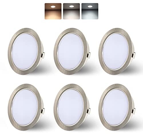 KYOTECH luminaires pour meuble LED 230V, 4W LED IP44 G4 20mm spots encastrables pour meuble plat 3000k/4000k/6000k hotte de cuisine, spot encastrable salle de bain (Nickel, Set de 6)