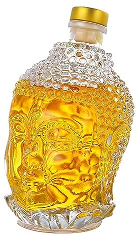 TIOCA Carafe À Vin, Forme De Tête De Bouddha, Carafe À Vin Rouge À Whisky Personnalisée Zen, Cristal Soufflé À La Main sans Plomb avec 4 Tasses en Forme De Tête De Mort, Ensemble