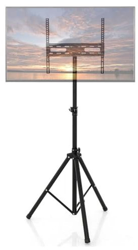 TANGZON Tripod TV Stand, 5-Position Height Adjustable & Swivel TV Floor Stand with Non-Slip Foot Pads for 21-47 Inch LED LCD OLED Screen, Foldable Universal TV Display Pedestal Stand
