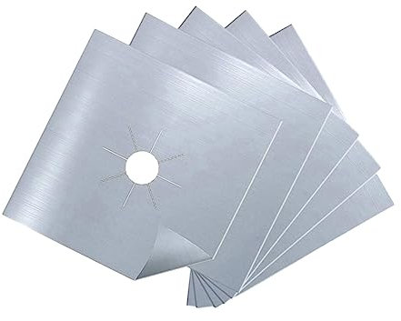 Mikikit 5stücke Teiliges Kochfeldabdeckungen Aus Edelstahl Wiederverwendbare Reinigungsmatten Für Gasherde Silber Hitzebeständig Und Leicht Zu Reinigen