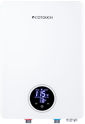 Tankless Water Heater Electric, ECOTOUCH 14kW 240V Instant Water Heater On Demand Hot Water Heaters Electric, Up to 3.38 GPM for 2-3 Point of Use, ETL Certificated, Self-Modulating, ECO140S White