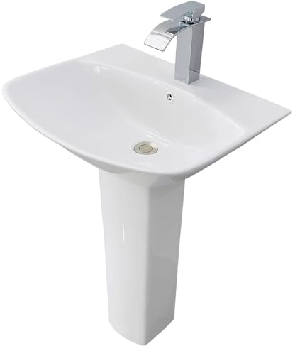 Lavabo de pie Lavabo con Pedestal en Cerámica Blanco, Fregadero De Pedestal Blanco, Lavabo De Cerámica Rectangular con Rebosadero, Lavabo De Encimera De Pie para Balcón De Guardarropa