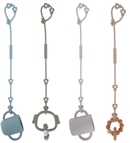 REOEWE Cup Catcher,Sicherheitsgurte Für Spielzeug, Trinkbecher Halteriemen Für Kinderwagen Hochstuhl Autositz Fechten, Aus Lebensmittelqualität Silikon, BPA-frei, 4er-Pack