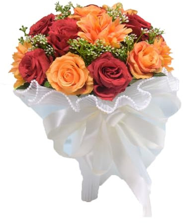 Wisafory Brautstrauß Braut Hochzeitsstrauß Brautjungfern Blumensträusse Koreanischen Stil Brautstrauss Künstliche Rosenstrauß Bouquet ür Hochzeit Partys Bouquet Deko Valentinstag Rot