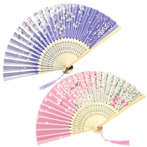 TYGFRT 2 Folding Fans, Retro Fans, Classic Folding Fans, Children'S Dance Fans, Handheld Bamboo Fans, Folding Fans With Tassels, Suitable For Party And Role Play Props Decoration