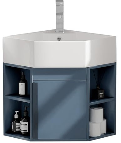 JOSIAHCQ Meuble d'angle Salle de Bain avec Vasque et Lavabo, Lave Main avec Robinet Parfait pour Les Petits Espaces (40cm/15.74in)