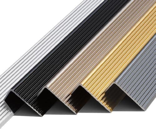 IMUNKT Treppenkantenprofil Aluminiumlegierung 90cm Treppenwinkel Treppenkanten Winkelprofil Breite 30/40/50/70/100mm Für Laminat Parkett Stufenkantenprofil(Silver,W10cm/4in)