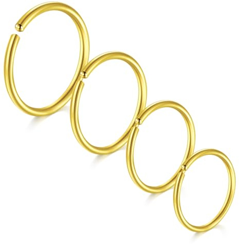 LAURITAMI 4 Stück Nasenpiercing Ring 16G/18G/20G/22G Chirurgenstahl Dünn Nasenpiercing Ring Silber Set,Septum Clicker Ring,Lippe Ohr Nasenpiercing Schmuck 6/8/10/12MM