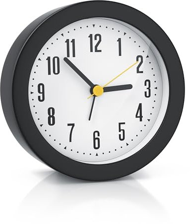 CSL - Wecker analog ohne Ticken – rund – lauter Klingelton – einfache Bedienung – Gute Ablesbarkeit – leiser Sekundenzeiger - Betrieb mit nur 1 Batterie – schwarz