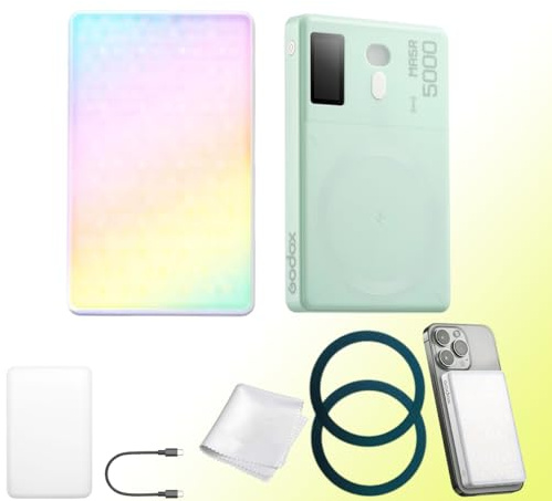 Godox MA5R Luce Video RGB 2 in 1 con Ricarica Magnetica, CCT 1800K-10000K, 14 Effetti di Illuminazione, Luce per Selfie a Colori Completi, Supporta il Controllo tramite App NFC (Verde)