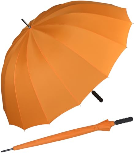iX-brella - Parapluie de couple léger XXL en 16 pièces avec poignée douce agréable - Diamètre : 1,29 m, Orange, 129 cm