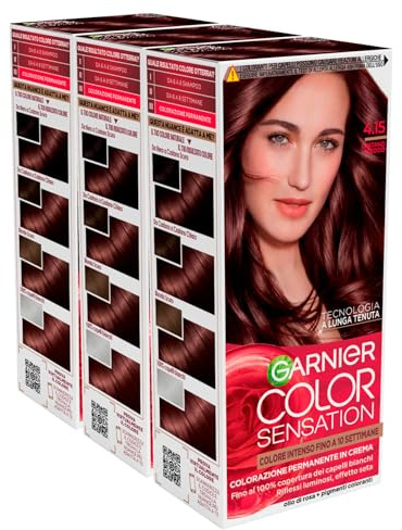 Garnier Color Sensation Colorazione Permanente in Crema Lunga Durata con Olio di Rosa Copre il 100% dei Capelli Bianchi Colore 4.15 Castano Freddo - 3 Tinte