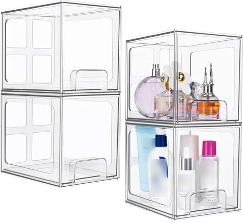 Paquete de 2 Cajones Organizadores de Cosméticos Apilables, Organizador de Baño Mini con Cajones, para Tocador, Encimera, Armarios de Cocina, Despensa, Organización y Almacenamiento del Hogar (Tipo A)