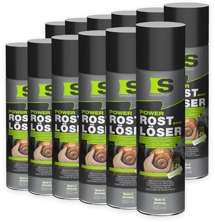 Spraytive 12 x 500 ml Power Remover MoS₂ Spray – Rimozione della ruggine altamente efficace con lubrificante solido – Strisciante, antiattrito, anticorrosione – Per auto, officina e industria – Made