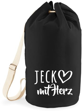 Huuraa Seesack Jeck mit Herz 20 Liter Black Baumwolle Rucksack Geschenkidee