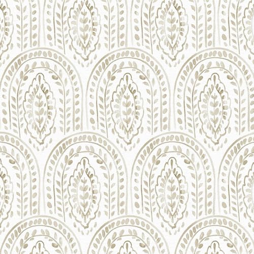 ANLIKY-Pro Papier peint autocollant style bohème neutre, 44X300CM beige et blanc, sans couture, amovible, décoratif, pour décoration murale.