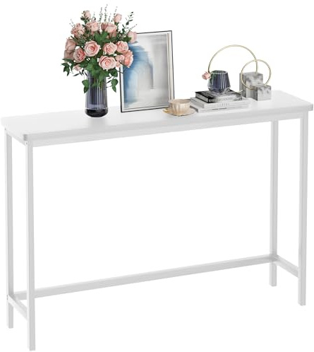 VASMIA Consolle Ingresso,Tavolo Consolle, 100 cm Tavolo Console Stretto,Tavolino da Divano Bambù per Soggiorno, Corridoio,Assemblaggio Semplice, Bianco